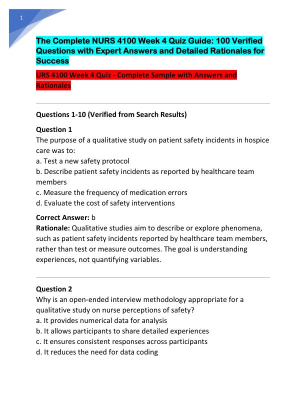 The Complete NURS 4100 Week 4 Quiz Guide