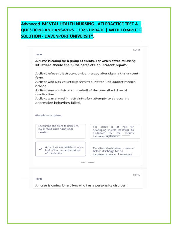 Advanced  MENTAL HEALTH NURSING