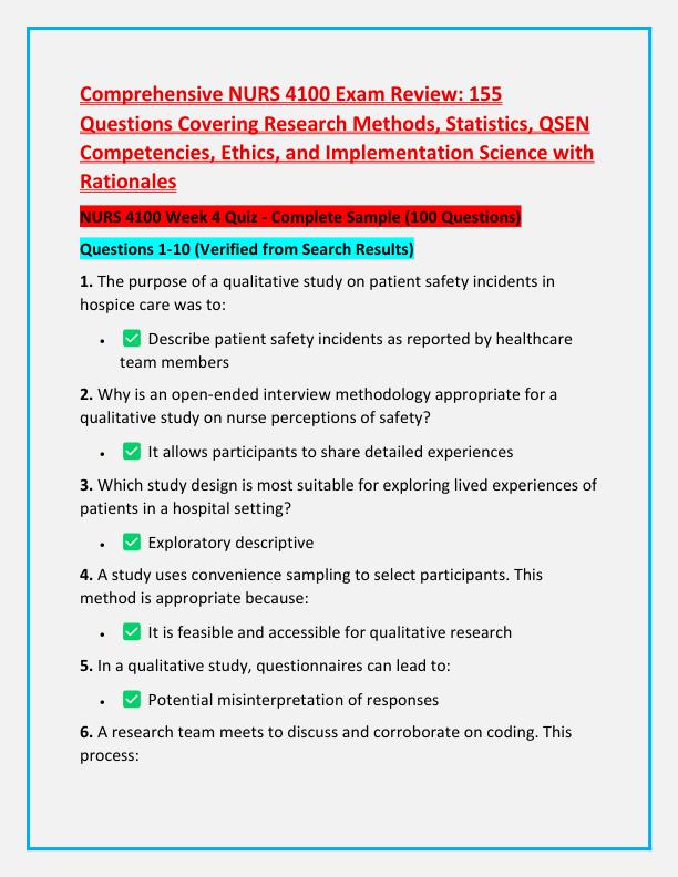 Comprehensive NURS 4100 Exam Review