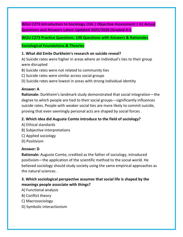 WGU C273 Introduction to Sociology