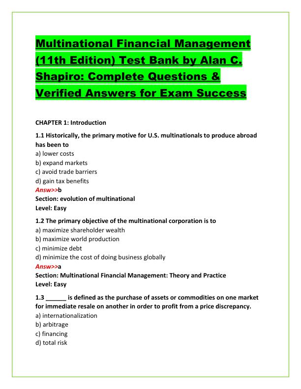 Multinational Financial Management