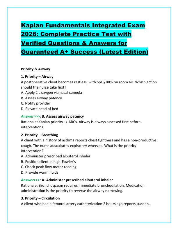 Kaplan Fundamentals Integrated Exam 2026 1