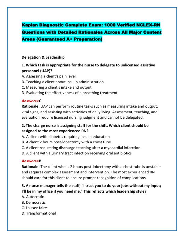 Kaplan Diagnostic Complete Exam