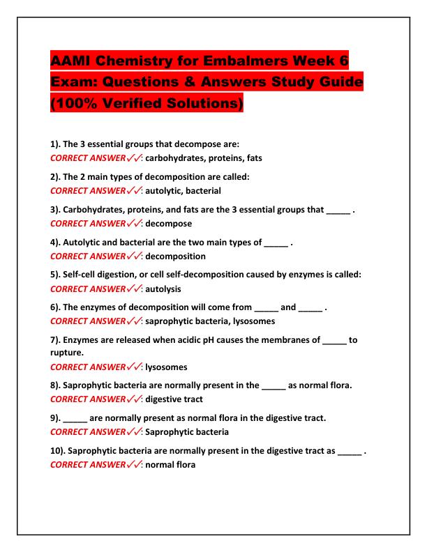 AAMI Chemistry for Embalmers Week 6 Exam