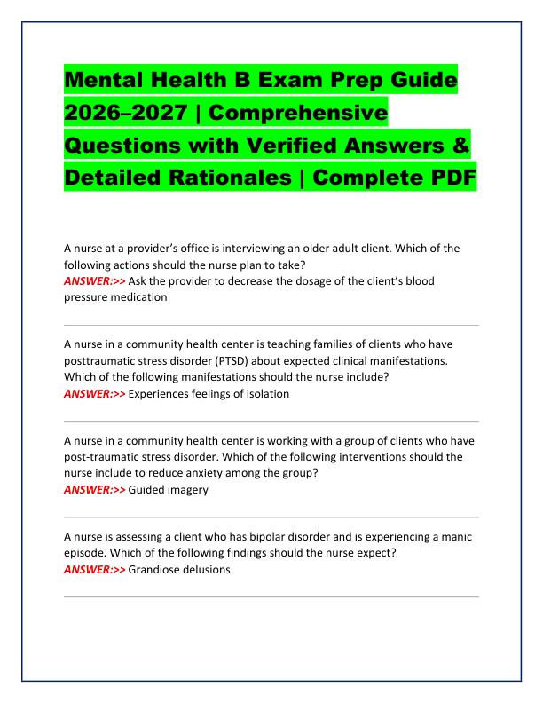 Mental Health B Exam Prep Guide 2026