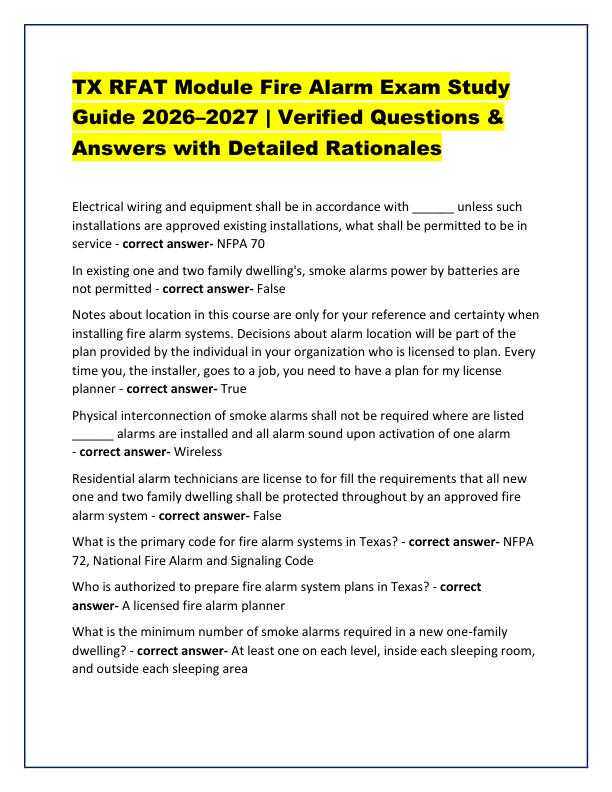 TX RFAT Module Fire Alarm Exam Study Guide 2026