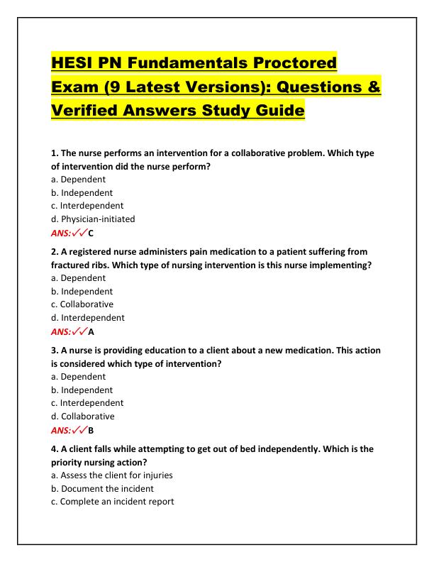 HESI PN Fundamentals Proctored Exam