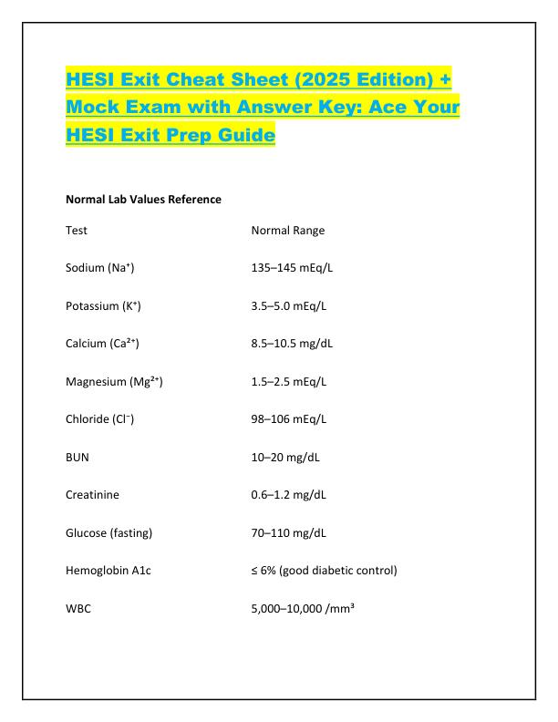 HESI Exit Cheat Sheet