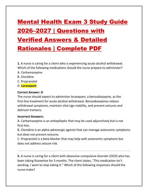Mental Health Exam 3 Study Guide 2026