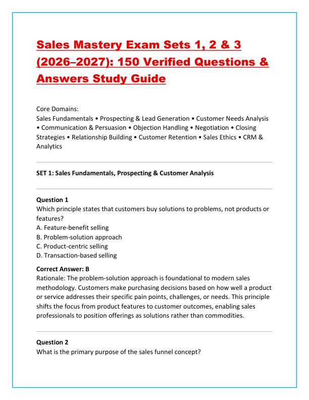 Sales Mastery Exam Sets 1
