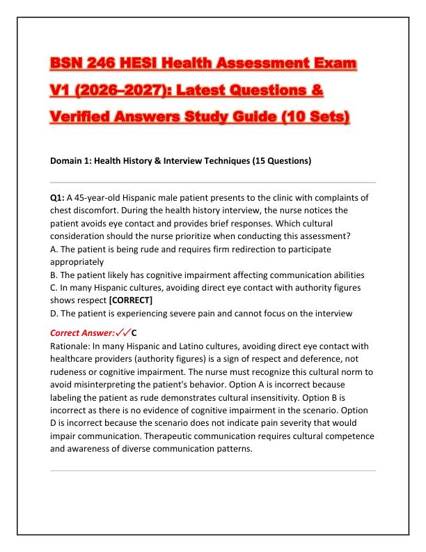 BSN 246 HESI Health Assessment Exam V1