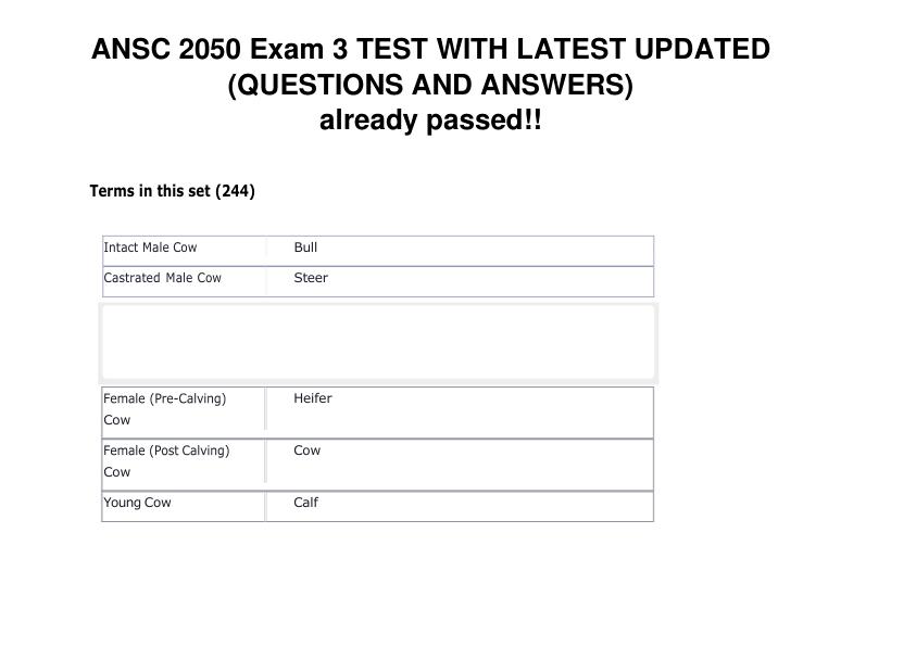 ANSC 2050 Exam 3 TEST WITH LATEST UPDATED (QUESTIONS AND ANSWERS) already passed!!