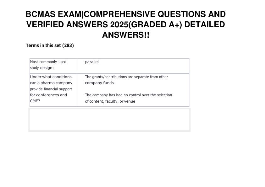 BCMAS EXAM COMPREHENSIVE QUESTIONS AND VERIFIED ANSWERS 2025(GRADED A+) DETAILED ANSWERS!