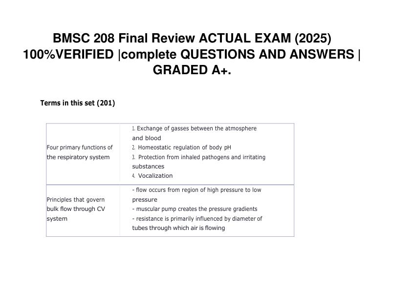 BMSC 208 Final Review ACTUAL EXAM (2025) 100% VERIFIED complete QUESTIONS AND ANSWERS  GRADED A+