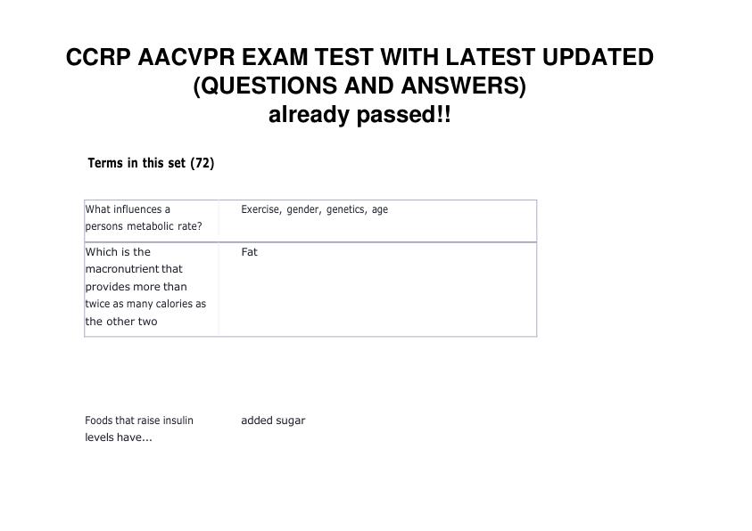 CCRP AACVPR EXAM TEST WITH LATEST UPDATED already passed!!