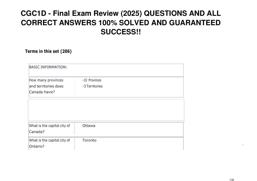 CGC1D - Final Exam Review QUESTIONS AND ALL CORRECT ANSWERS AND GUARANTEED SUCCESS!!