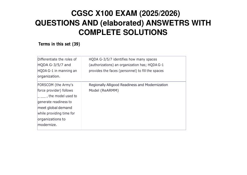CGSC X100 EXAM QUESTIONS AND ANSWETRS WITH COMPLETE SOLUTIONS