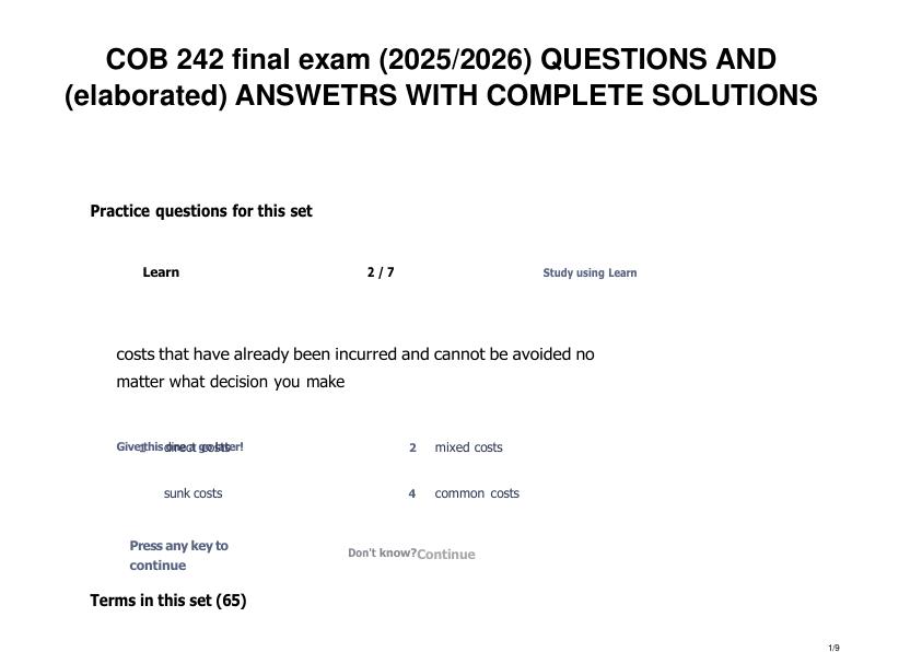 COB 242 final exam ANSWETRS WITH COMPLETE SOLUTIONS