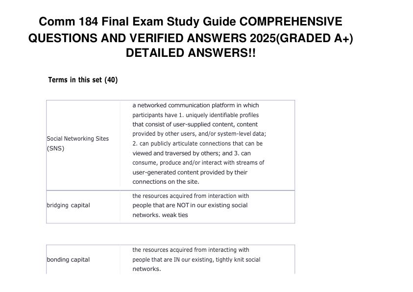 Comm 184 Final Exam Study Guide QUESTIONS AND ANSWERS 2025 (GRADED A+)