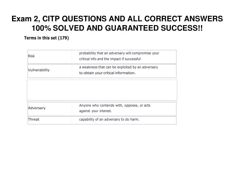 Exam 2, CITP QUESTIONS AND ALL ANSWERS AND GUARANTEED SUCCESS!!