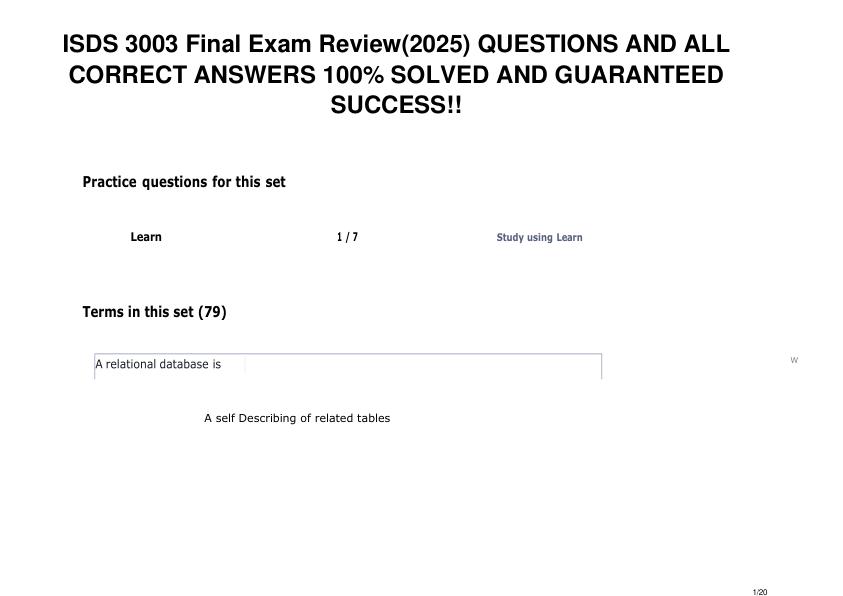 ISDS 3003 Final Exam Review(2025) QUESTIONS AND ALL CORRECT ANSWERS SOLVED AND GUARANTEED SUCCESS!!