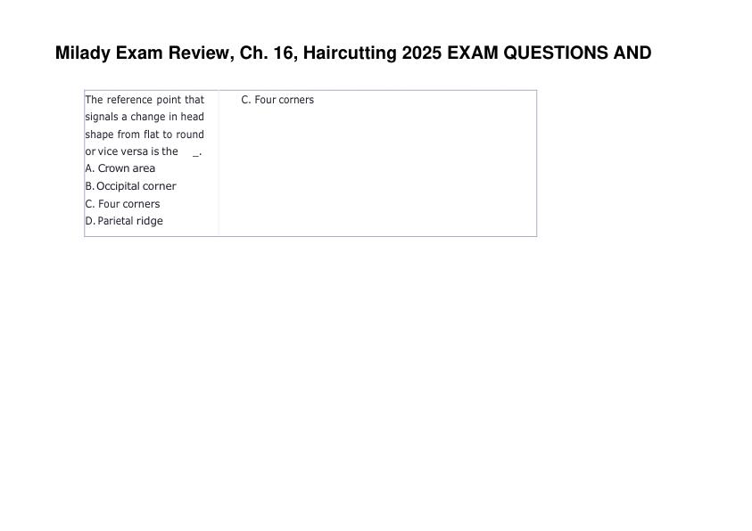 Milady Exam Review, Ch. 16, Haircutting 2025 EXAM QUESTIONS AND