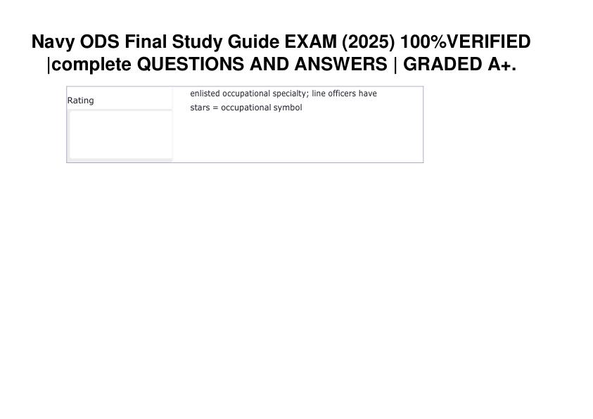 Navy ODS Final Study Guide EXAM (2025) 100%VERIFIED complete QUESTIONS AND ANSWERS GRADED A+