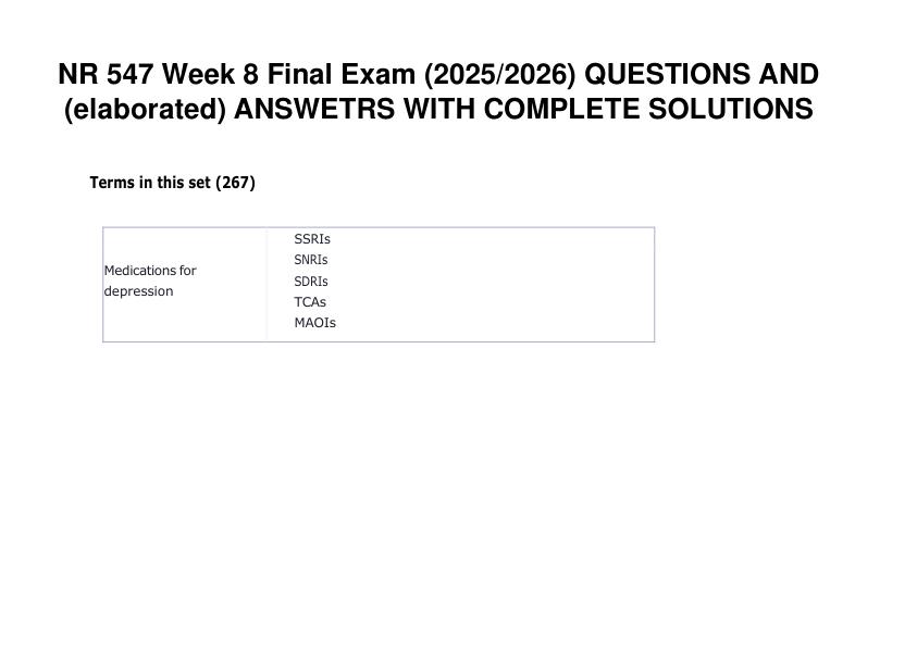 NR 547 Week 8 Final Exam (20252026) QUESTIONS AND (elaborated) ANSWETRS WITH COMPLETE SOLUTIONS
