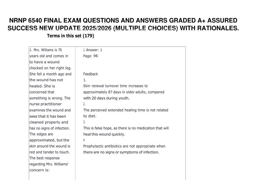 NRNP 6540 FINAL EXAM QUESTIONS AND ANSWERS GRADED A+ ASSURED SUCCESS NEW UPDATE 20252026 (MULTIPLE CHOICES) WITH RATIONALES