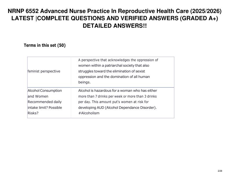 NRNP 6552 Advanced Nurse Practice In Reproductive Health Care (2025 2026) LATEST COMPLETE QUESTIONS AND VERIFIED 100% ANSWERS (GRADED A+) DETAILED ANSWERS!