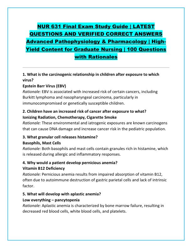 NUR 631 Final Exam Study Guide