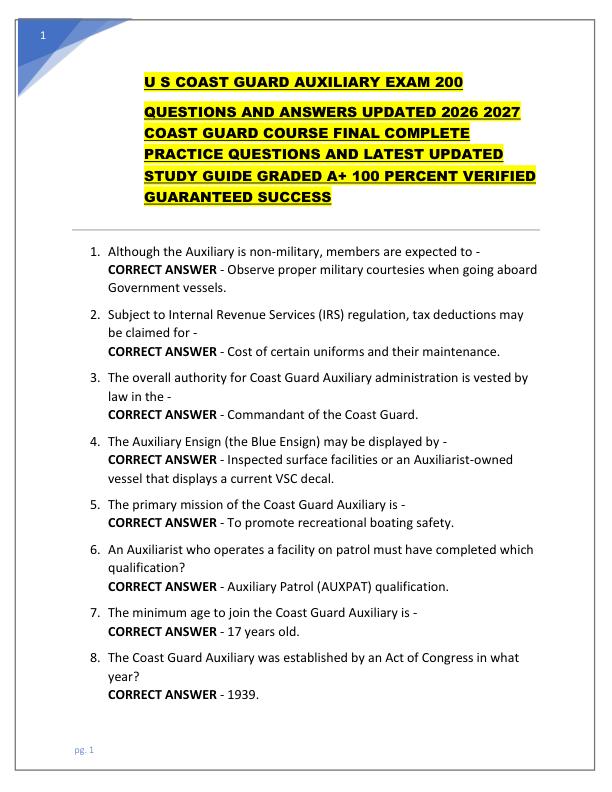 U S COAST GUARD AUXILIARY EXAM 200