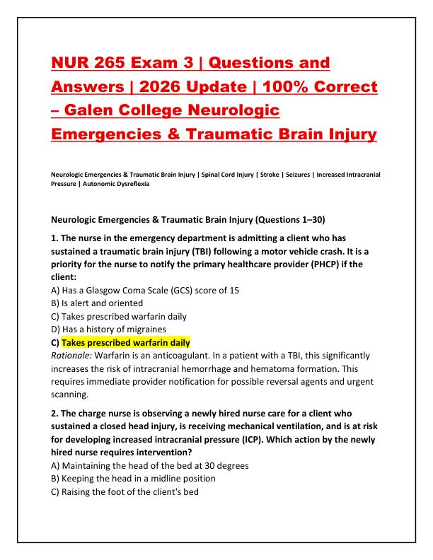 NUR 265 Exam 3