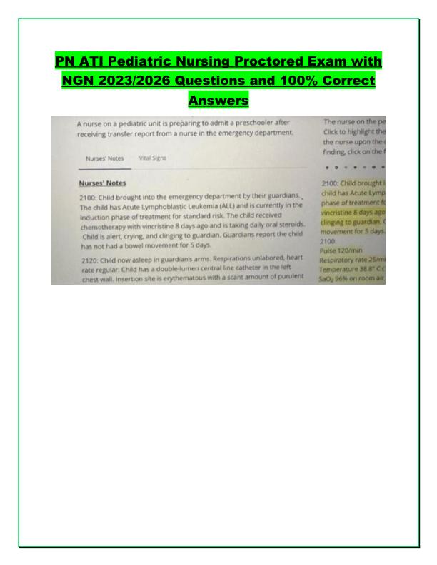 PN ATI Pediatric Nursing Proctored Exam with NGN 2023