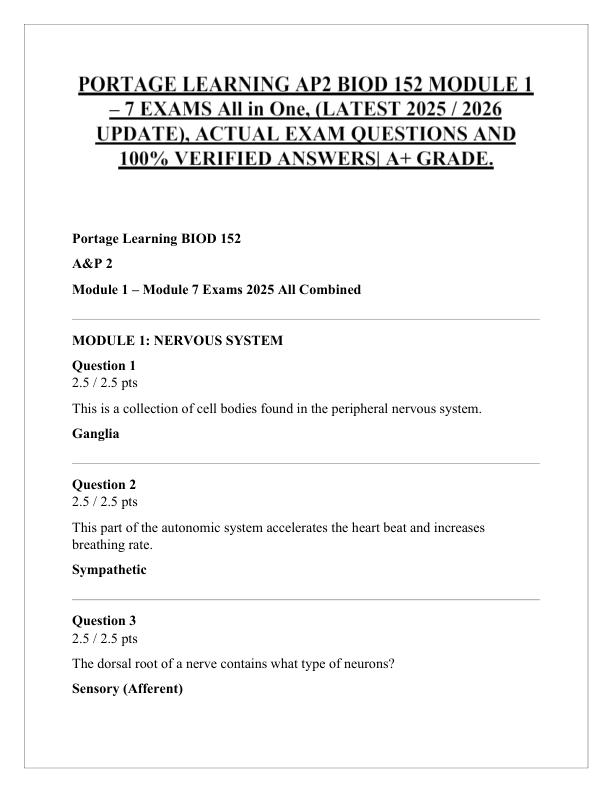 PORTAGE LEARNING AP2 BIOD 152 MODULE 1