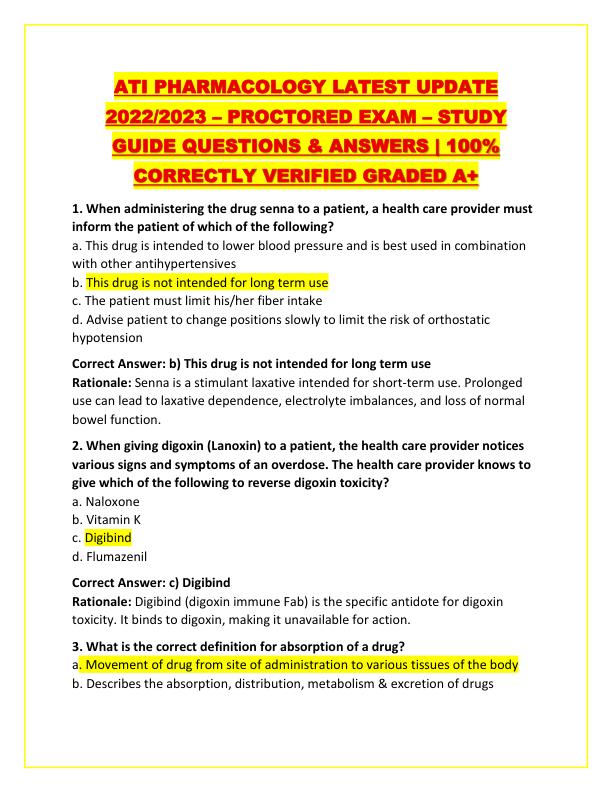 ATI PHARMACOLOGY LATEST UPDATE 2022