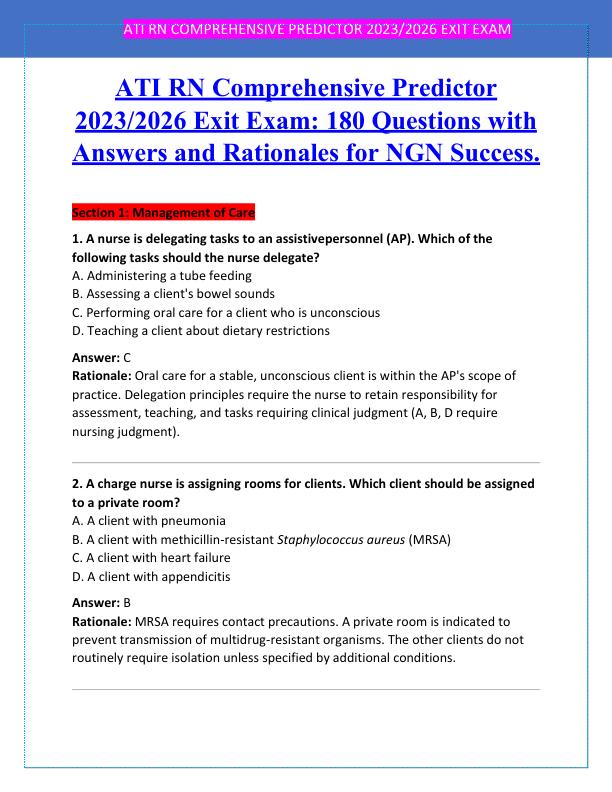 ATI RN Comprehensive Predictor 2023 2