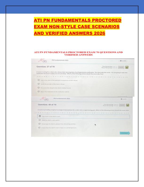 ATI PN FUNDAMENTALS PROCTORED EXAM NGN