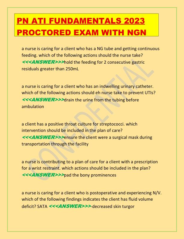 PN ATI Fundamentals 2023 Proctored Exam with NGN 70 Questions and Answers