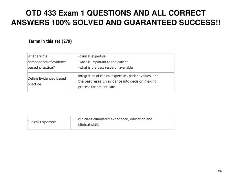 OTD 433 Exam 1 QUESTIONS AND ALL CORRECT ANSWERS 100% SOLVED AND GUARANTEED SUCCESS!