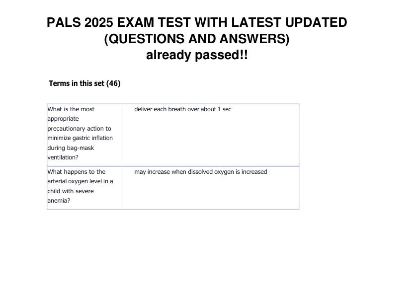 PALS 2025 EXAM TEST WITH LATEST UPDATED (QUESTIONS AND ANSWERS) 100% GRADE A+ already passed!