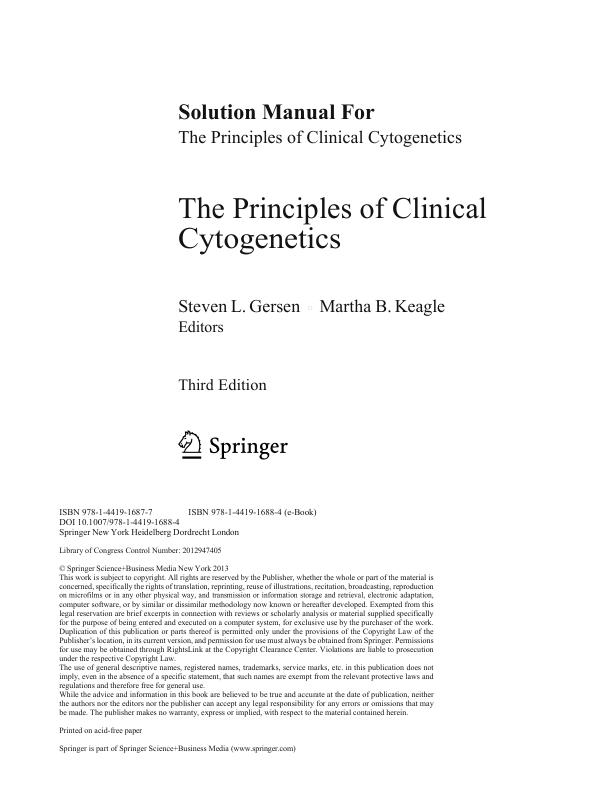 Solution Manual For The Principles of Clinical Cytogenetics 3rd Edition by Steven L. Gersen Martha B. Keagle Chapter 1-21