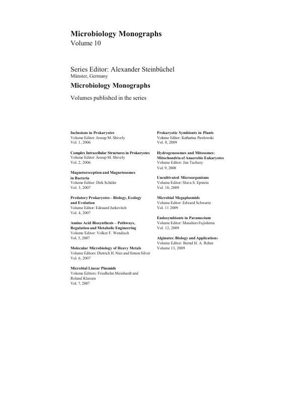 Solution Manual Microbiology Monographs Volume 10 Series Editor Alexander Steinbüchel Münster, Germany