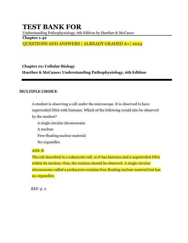 Test Bank For Understanding Pathophysiology, 6th Edition by Huether & McCance Chapter 1-42
