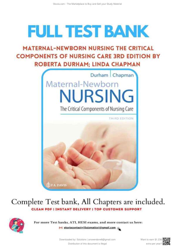 Test Bank Maternal Newborn Nursing The Critical Components of Nursing Care, 3rd Edition, Roberta Durham, Linda Chapman