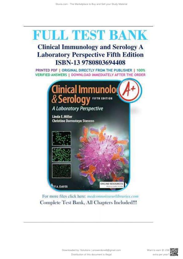 Test Bank For Clinical Immunology and Serology A Laboratory Perspective Fifth Edition by Christine Dorresteyn Miller