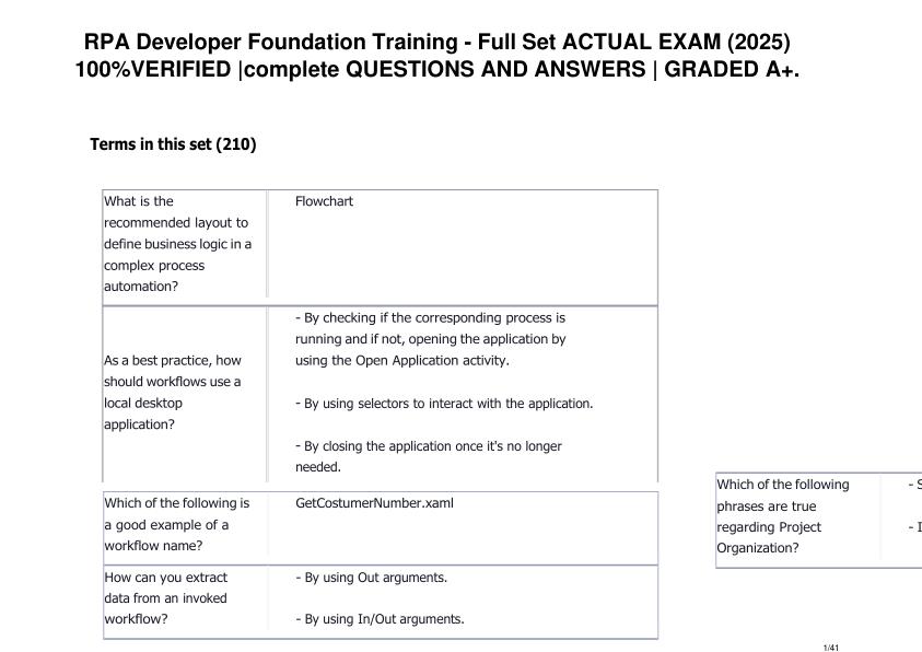 RPA Developer Foundation Training Full Set ACTUAL EXAM (2025) 100% VERIFIED complete QUESTIONS AND ANSWERS  GRADED A+