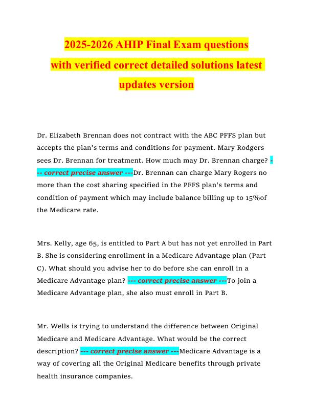 2025-2026 AHIP Final Exam questions with verified correct detailed solutions latest updates version