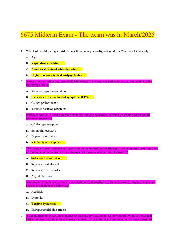 6675 Mid term Exam - The exam was in March 2025 Questions and Answers100% Correct Graded A+