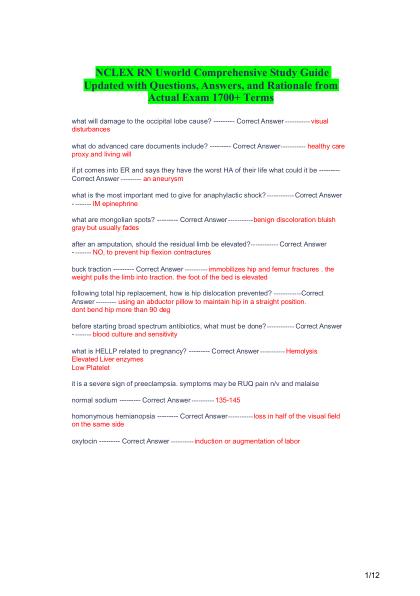 2023 NCLEX RN Uworld Comprehensive Study Guide Updated with Questions, Answers, and Rationale from Actual Exam 1700+ Terms
